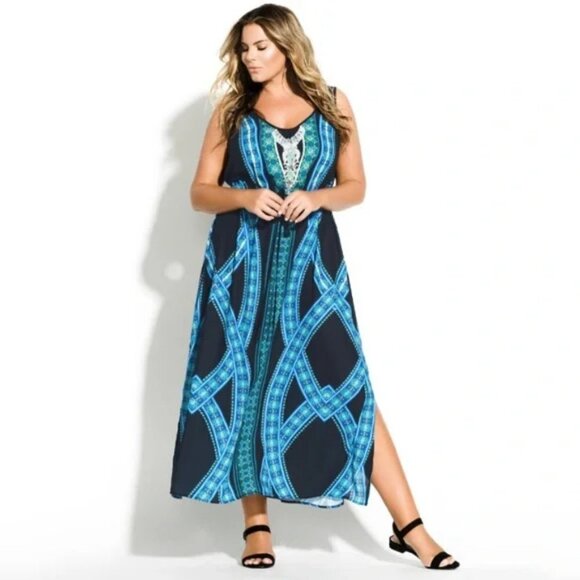City Chic Kaleidoscope Print Maxi Dress. Plus Size XL/22 - Picture 1 of 16